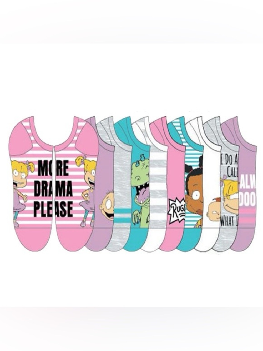 Nickelodeon Rugrats 10 Pack Women's Pink Rugrats No Show Socks Size 4-10